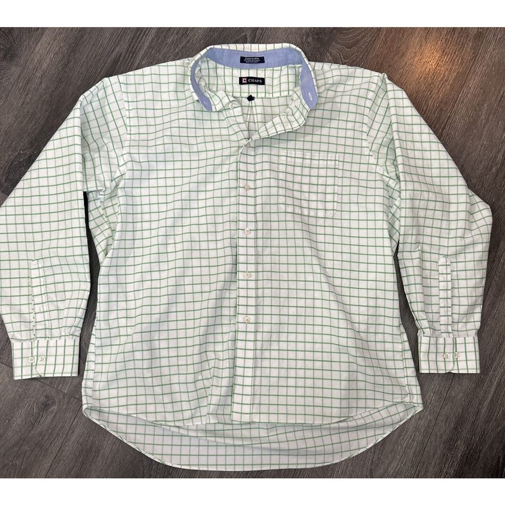 Chaps 17 34/35 Classic Fit Green Checked Button Down Long Sleeved
